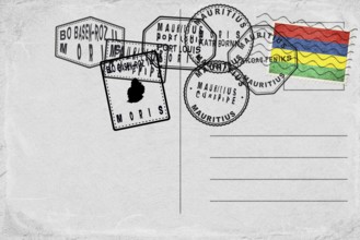 Mauritius Vintage Postcard with Flag Stamp and City Postmarks
