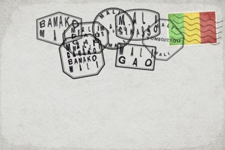 Mali Vintage Postcard with Flag Stamp and City Postmarks