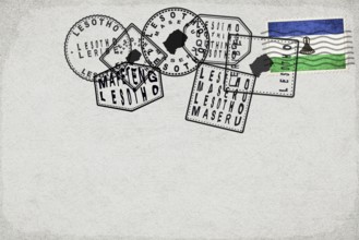 Lesotho Vintage Postcard with Flag Stamp and City Postmarks