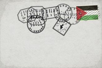 Jordan Vintage Postcard with Flag Stamp and City Postmarks