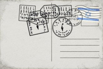 Israel Vintage Postcard with Flag Stamp and City Postmarks
