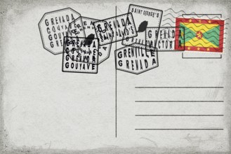 Grenada Vintage Postcard with Flag Stamp and City Postmarks