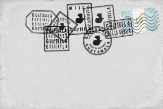 Guatemala Vintage Postcard with Flag Stamp and City Postmarks