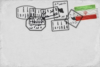 Iran Vintage Postcard with Flag Stamp and City Postmarks