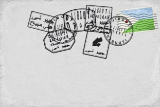 Djibouti Vintage Postcard with Flag Stamp and City Postmarks