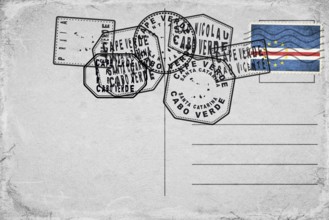 Cape Verde Vintage Postcard with Flag Stamp and City Postmarks