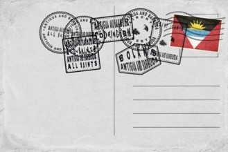 Antigua and Barbuda Vintage Postcard with Flag Stamp and City Postmarks