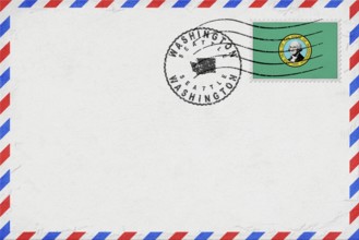 Washington Seattle Vintage Air Mail Envelope with Flag and Postmark