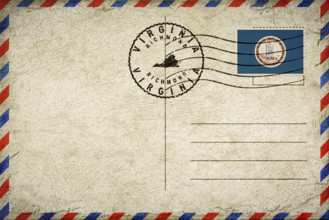 Virginia Richmond Vintage Air Mail Envelope with Flag and Postmark