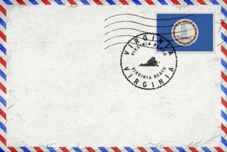 Virginia Virginia Beach Vintage Air Mail Envelope with Flag and Postmark