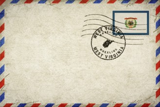 West Virginia Wheeling Vintage Air Mail Envelope with Flag and Postmark