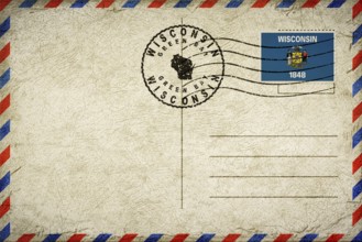 Wisconsin Green Bay Vintage Air Mail Envelope with Flag and Postmark