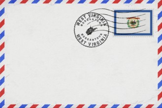 West Virginia Morgantown Vintage Air Mail Envelope with Flag and Postmark
