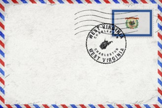 West Virginia Charleston Vintage Air Mail Envelope with Flag and Postmark
