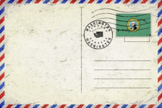 Washington Spokane Vintage Air Mail Envelope with Flag and Postmark