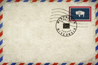Wyoming Casper Vintage Air Mail Envelope with Flag and Postmark