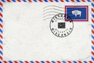 Wyoming Gillette Vintage Air Mail Envelope with Flag and Postmark