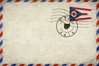 Ohio Columbus Vintage Air Mail Envelope with Flag and Postmark