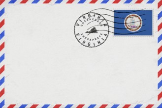 Virginia Chesapeake Vintage Air Mail Envelope with Flag and Postmark