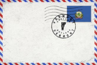 Vermont Rutland Vintage Air Mail Envelope with Flag and Postmark