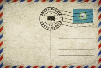 South Dakota Watertown Vintage Air Mail Envelope with Flag and Postmark