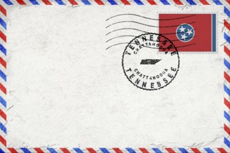 Tennessee Chattanooga Vintage Air Mail Envelope with Flag and Postmark