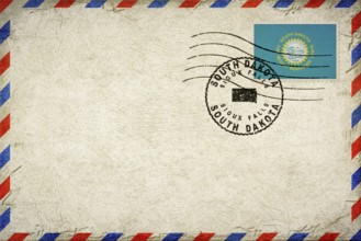 South Dakota Sioux Falls Vintage Air Mail Envelope with Flag and Postmark