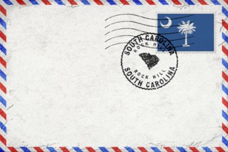 South Carolina Rock Hill Vintage Air Mail Envelope with Flag and Postmark
