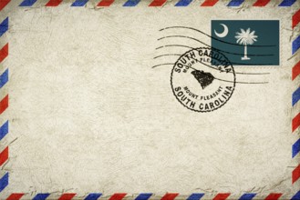 South Carolina Mount Pleasant Vintage Air Mail Envelope with Flag and Postmark