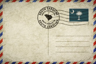 South Carolina North Charleston Vintage Air Mail Envelope with Flag and Postmark