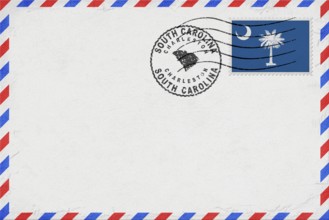 South Carolina Charleston Vintage Air Mail Envelope with Flag and Postmark