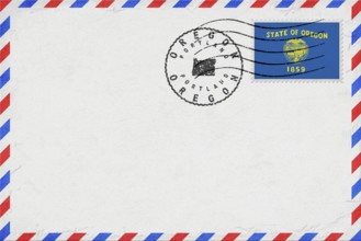 Oregon Portland Vintage Air Mail Envelope with Flag and Postmark