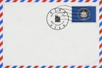 Utah West Valley City Vintage Air Mail Envelope with Flag and Postmark