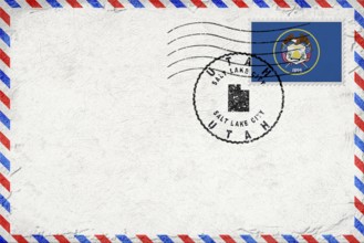 Utah Salt Lake City Vintage Air Mail Envelope with Flag and Postmark