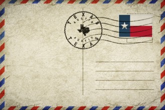 Texas Austin Vintage Air Mail Envelope with Flag and Postmark