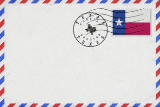 Texas Houston Vintage Air Mail Envelope with Flag and Postmark