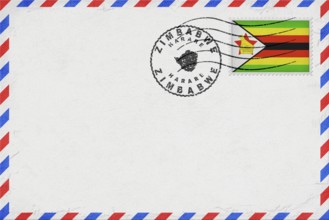 Zimbabwe Harare Vintage Air Mail Envelope with Flag and Postmark