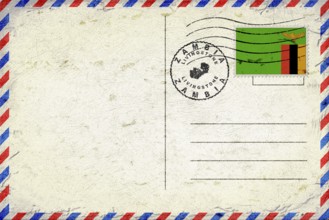 Zambia Livingstone Vintage Air Mail Envelope with Flag and Postmark