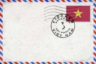 Vietnam Hai Phong Vintage Air Mail Envelope with Flag and Postmark