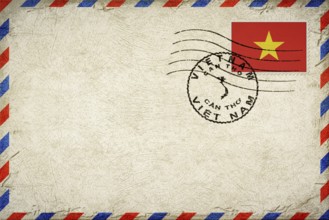 Vietnam Can Tho Vintage Air Mail Envelope with Flag and Postmark