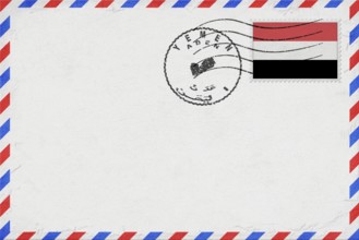 Yemen Aden Vintage Air Mail Envelope with Flag and Postmark