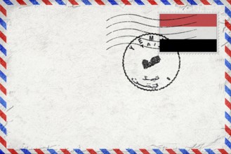 Yemen Taiz Vintage Air Mail Envelope with Flag and Postmark