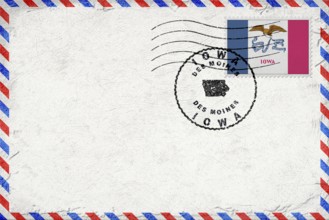 Iowa Des Moines Vintage Air Mail Envelope with Flag and Postmark