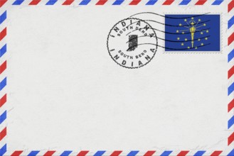 Indiana South Bend Vintage Air Mail Envelope with Flag and Postmark