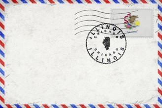 Illinois Chicago Vintage Air Mail Envelope with Flag and Postmark