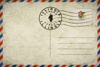 Illinois Aurora Vintage Air Mail Envelope with Flag and Postmark