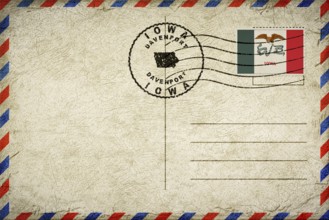 Iowa Davenport Vintage Air Mail Envelope with Flag and Postmark