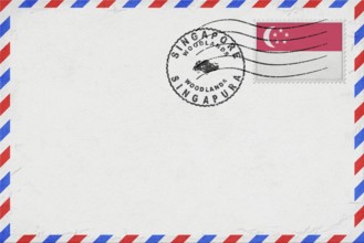 Singapore Woodlands Vintage Air Mail Envelope with Flag and Postmark