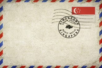 Singapore Bukit Batok Vintage Air Mail Envelope with Flag and Postmark
