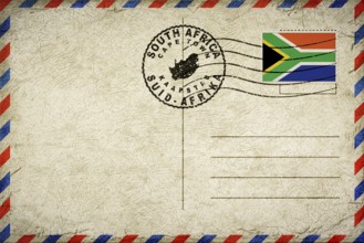 South Africa Cape Town Vintage Air Mail Envelope with Flag and Postmark
